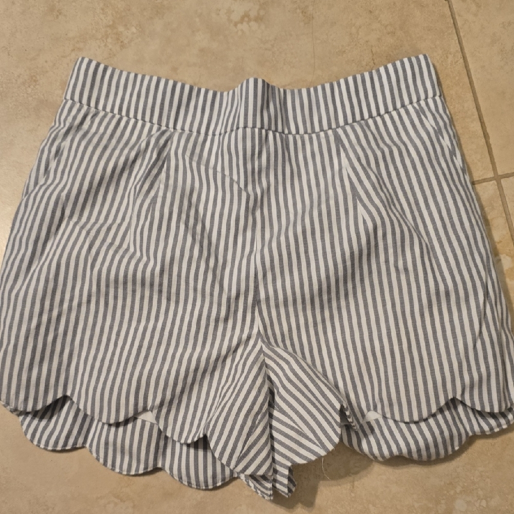 Striped High Waist Shorts with Scalloped Hem